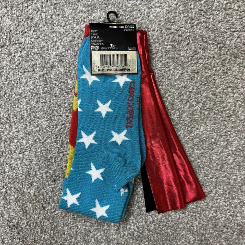 Bioworld Socks Womens One Size Multicolor Wonder Woman Knee High Cape Superhero